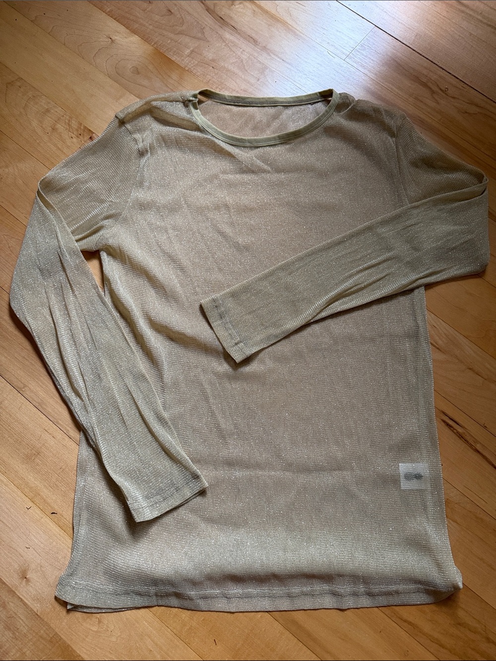 Gold Sheer Shimmer Metallic Long Sleeve Top  - Size S